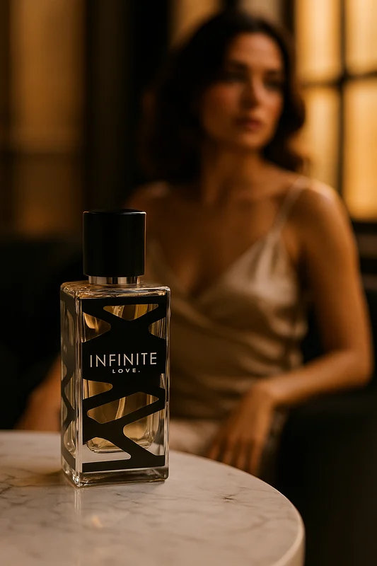 Elegante Flakon Inszenierung: Infinite Love Duftzwillinge mit 23% Extrait de Parfum