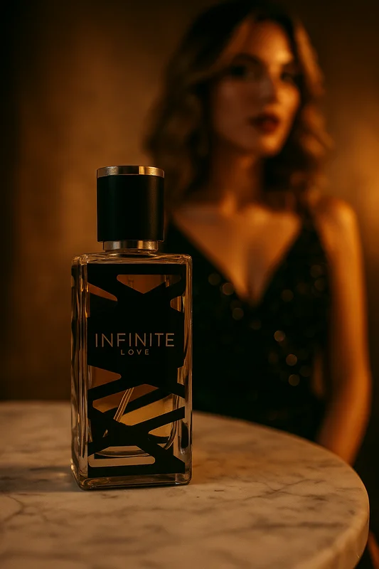 Parfumstillleben mit Infinite Love Duftzwillingen: Kunstvolle Präsentation unserer Parfum Dupes